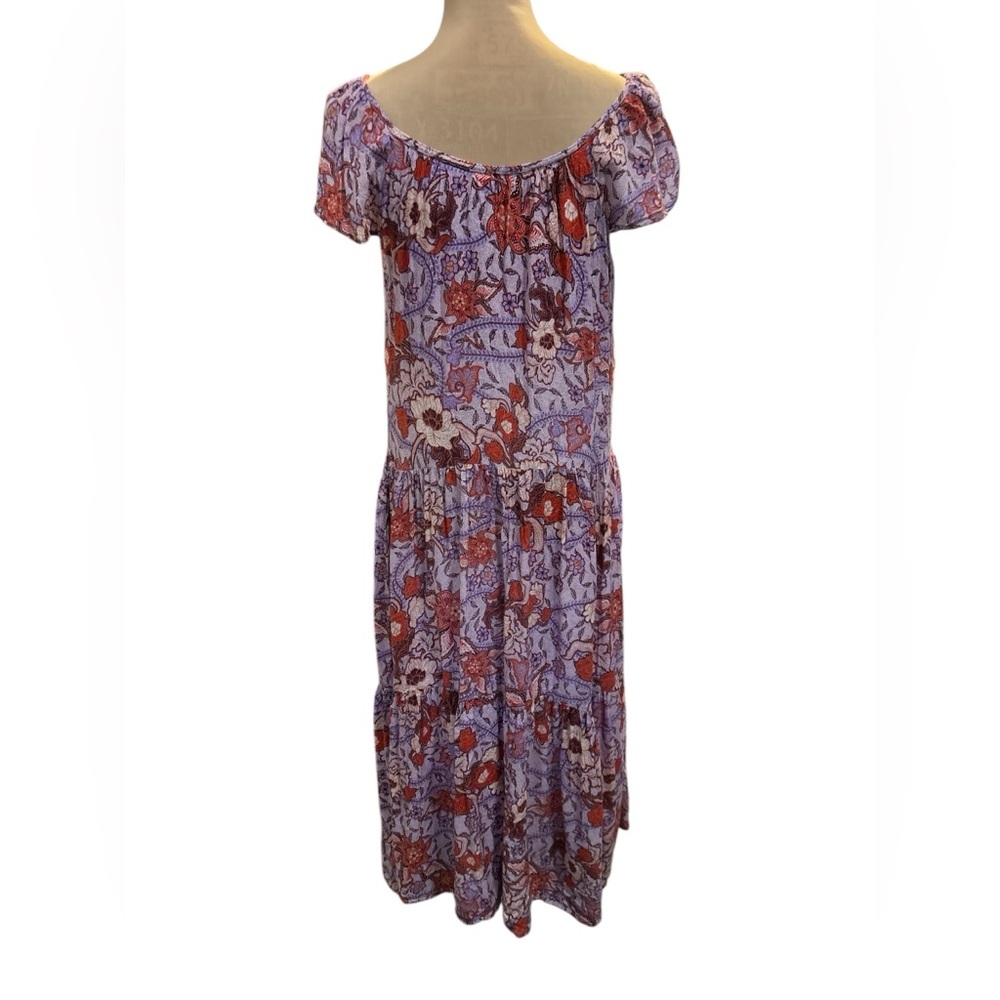Knox Rose Flutter Sleeve A-Line Floral Long Dress Purple Haze Tiers Size Medium. - Picture 5 of 12